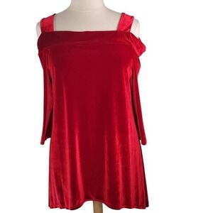 Kate & Mallory Red Velour Cold Shoulder‎ Top